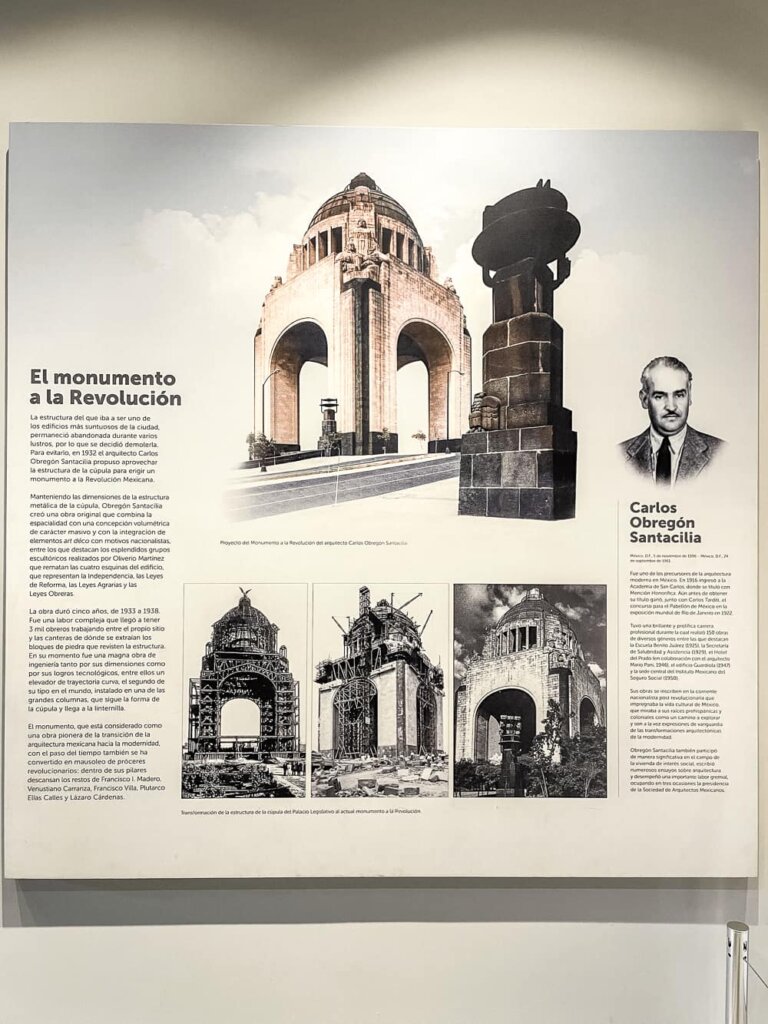 White poster with images of an arch and explanatory text.